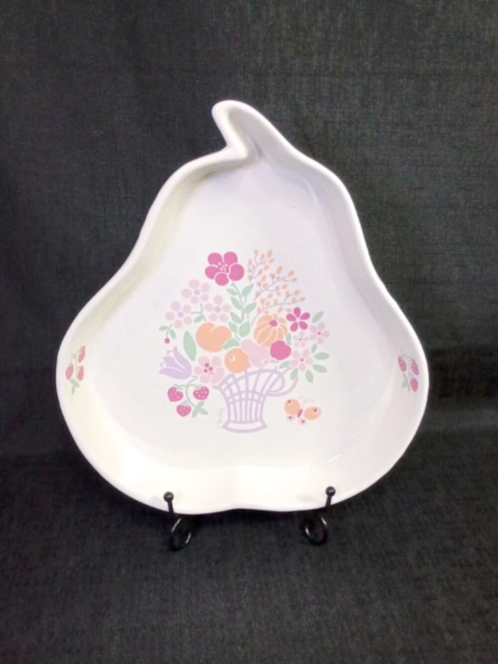 Vintage Country Bouquet Pear Shaped Serving Dish Stoneware Richard Hoffman
